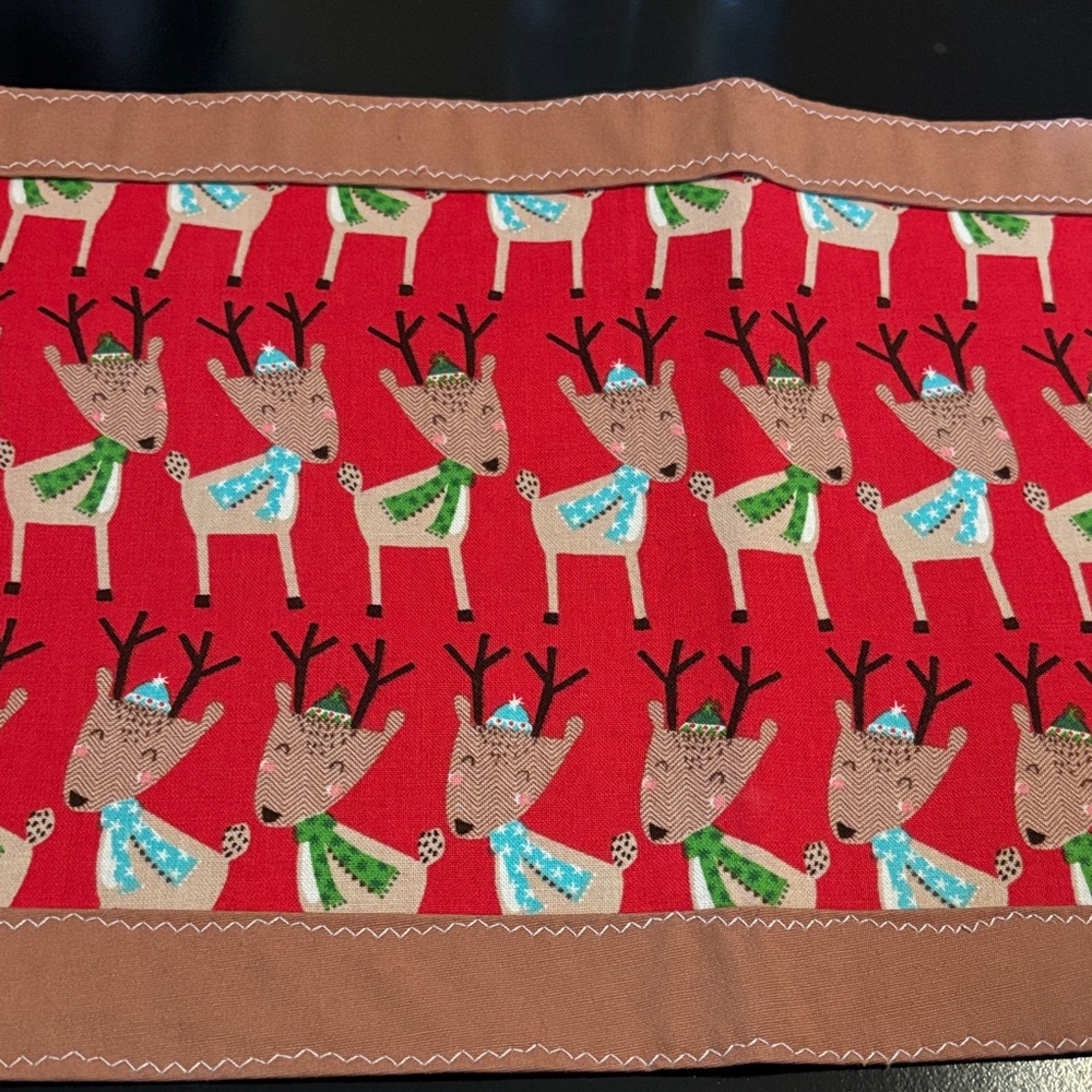 Festive Reindeer Table Runner - Red and Brown